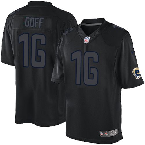 Nike Rams #16 Jared Goff Black Men's Stitched NFL Impact Limited Jersey - Click Image to Close